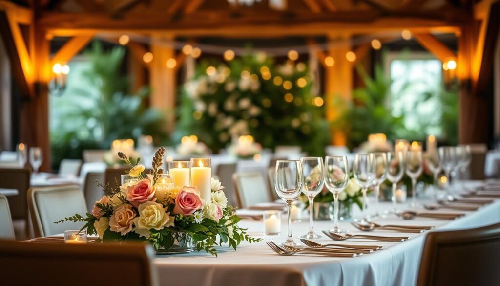 An elegant table setting with exquisite centerpieces, bathed in soft, warm lighting. In the foreground, a pristine white tablecloth adorned with delicate floral arrangements, candles flickering gently. In the middle ground, elegant stemware and polished silverware, artfully arranged. In the background, a backdrop of rustic wooden beams and soft-focus greenery, creating a cozy, inviting atmosphere. The overall mood is one of refined sophistication and effortless elegance, perfect for any special occasion. An elegant table setting with exquisite centerpieces, bathed in soft, warm lighting. In the foreground, a pristine white tablecloth adorned with delicate floral arrangements, candles flickering gently. In the middle ground, elegant stemware and polished silverware, artfully arranged. In the background, a backdrop of rustic wooden beams and soft-focus greenery, creating a cozy, inviting atmosphere. The overall mood is one of refined sophistication and effortless elegance, perfect for any special occasion.